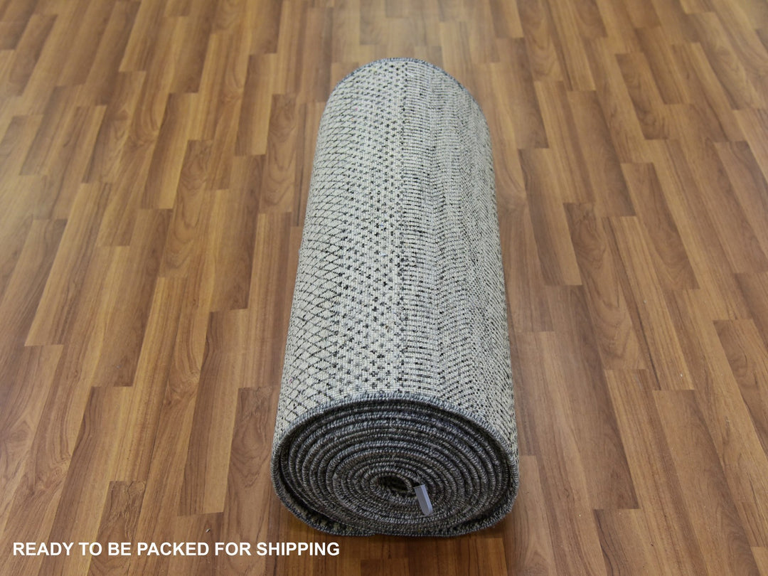 2'7" x 26'3" New Hand Knotted Grey Wool Runner Oriental Rug - MOA10279701