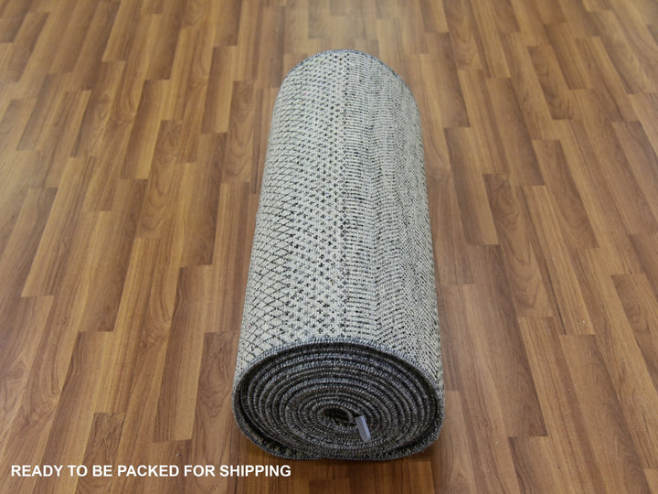 2'7" x 26'3" New Hand Knotted Grey Wool Runner Oriental Rug - MOA10279701