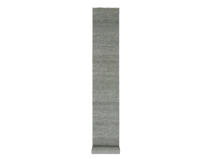 2'7" x 22'1" New Hand Knotted Grey Wool Runner Oriental Rug - MOA10279702