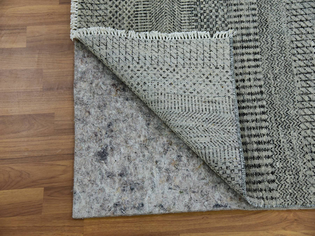 2'7" x 22'1" New Hand Knotted Grey Wool Runner Oriental Rug - MOA10279702