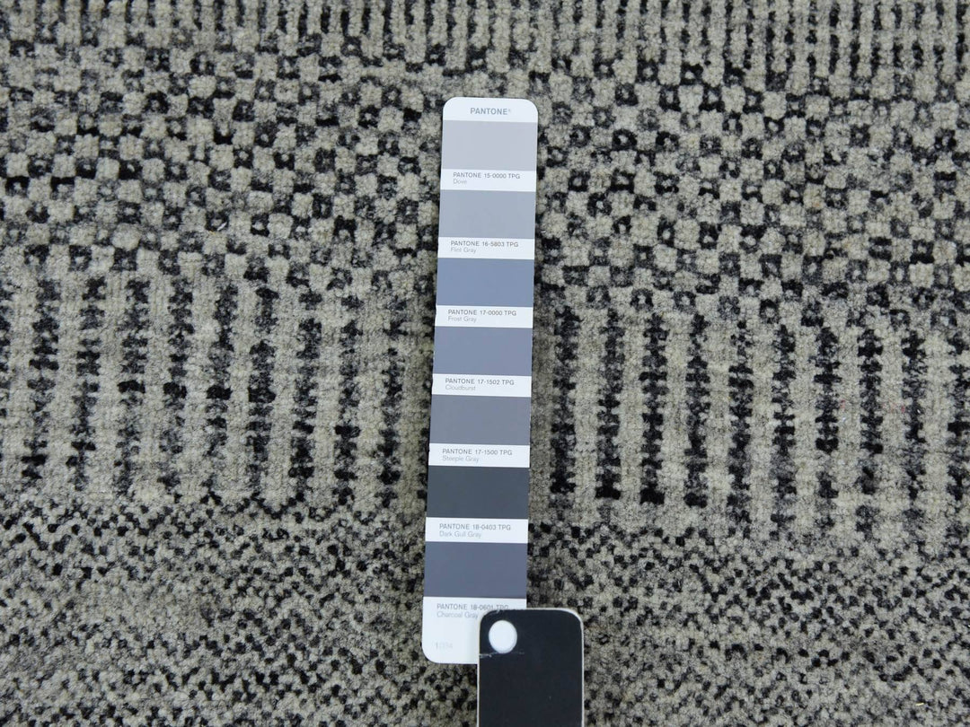 2'7" x 22'1" New Hand Knotted Grey Wool Runner Oriental Rug - MOA10279702