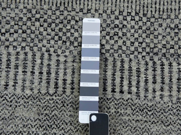 2'7" x 22'1" New Hand Knotted Grey Wool Runner Oriental Rug - MOA10279702