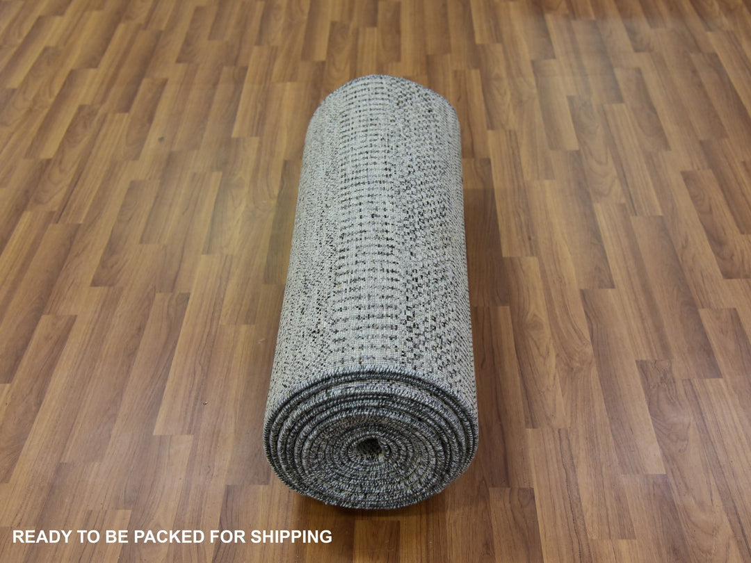 2'7" x 22'1" New Hand Knotted Grey Wool Runner Oriental Rug - MOA10279702