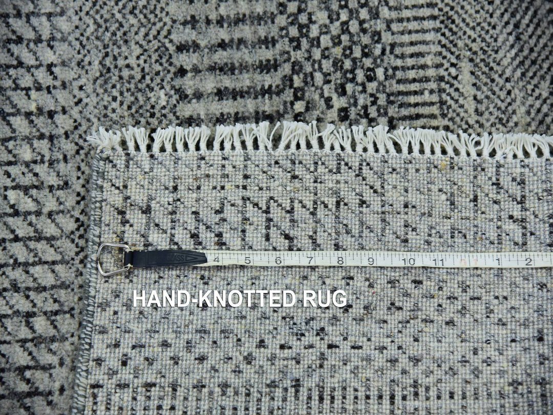 2'7" x 22'1" New Hand Knotted Grey Wool Runner Oriental Rug - MOA10279702