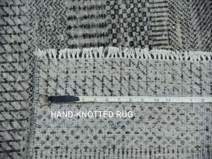 2'7" x 22'1" New Hand Knotted Grey Wool Runner Oriental Rug - MOA10279702