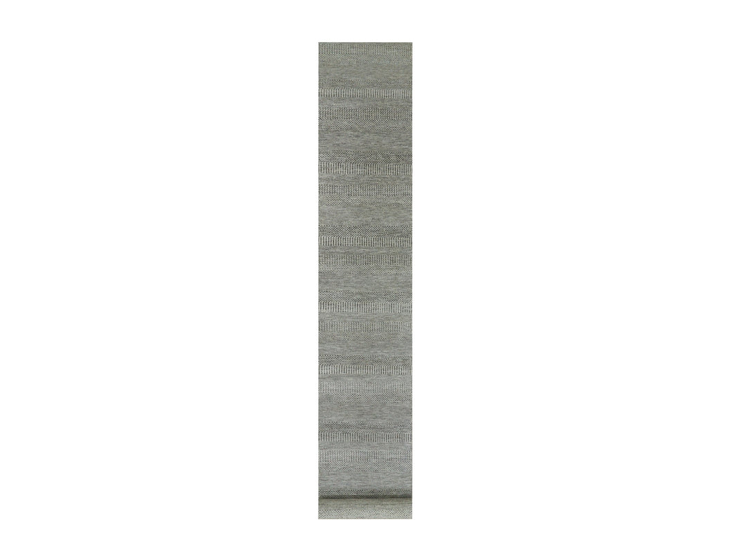 2'8" x 19'11" New Hand Knotted Grey Wool Runner Oriental Rug - MOA10279703