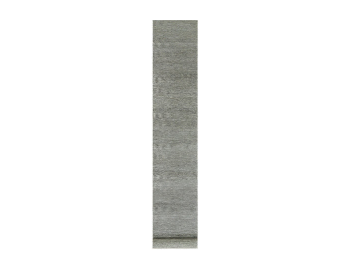 2'8" x 19'11" New Hand Knotted Grey Wool Runner Oriental Rug - MOA10279703