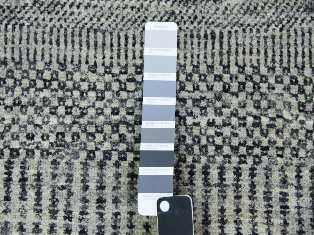 2'8" x 19'11" New Hand Knotted Grey Wool Runner Oriental Rug - MOA10279703