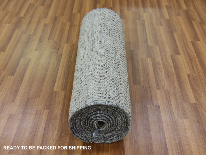 2'8" x 19'11" New Hand Knotted Grey Wool Runner Oriental Rug - MOA10279703