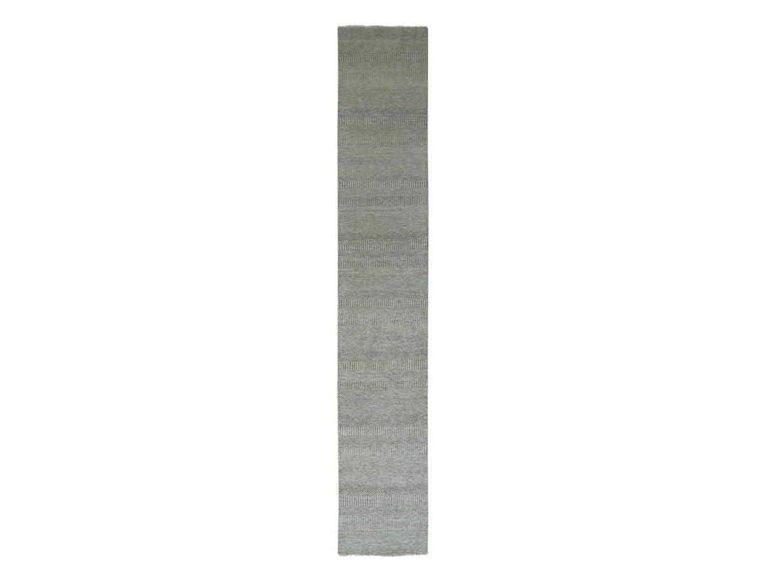 2'6" x 15'11" New Hand Knotted Grey Wool Runner Oriental Rug - MOA10279704
