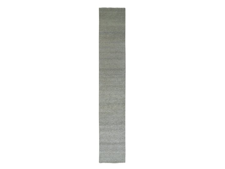 2'6" x 15'11" New Hand Knotted Grey Wool Runner Oriental Rug - MOA10279704