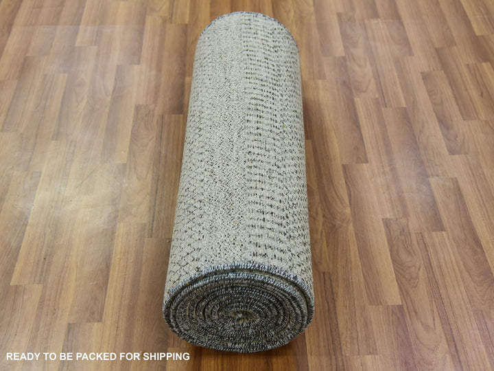 2'6" x 15'11" New Hand Knotted Grey Wool Runner Oriental Rug - MOA10279704