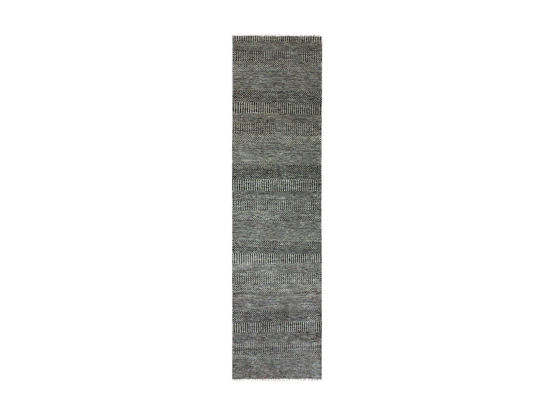 2'6" x 9'11" New Hand Knotted Grey Wool Runner Oriental Rug - MOA10279705