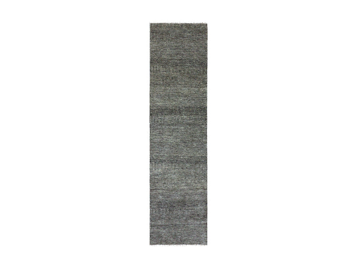 2'6" x 9'11" New Hand Knotted Grey Wool Runner Oriental Rug - MOA10279705