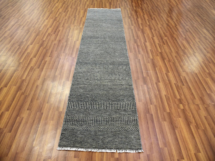 2'6" x 9'11" New Hand Knotted Grey Wool Runner Oriental Rug - MOA10279705