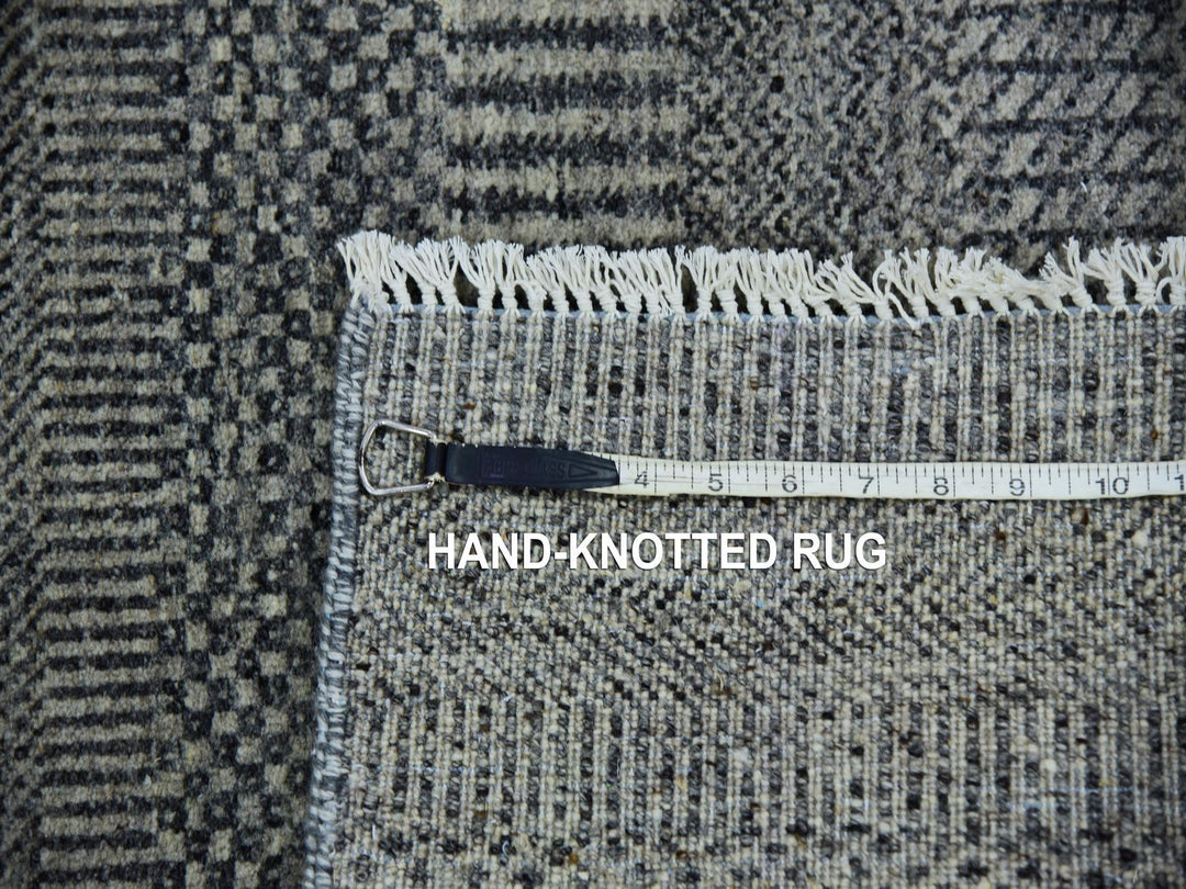 2'6" x 9'11" New Hand Knotted Grey Wool Runner Oriental Rug - MOA10279705