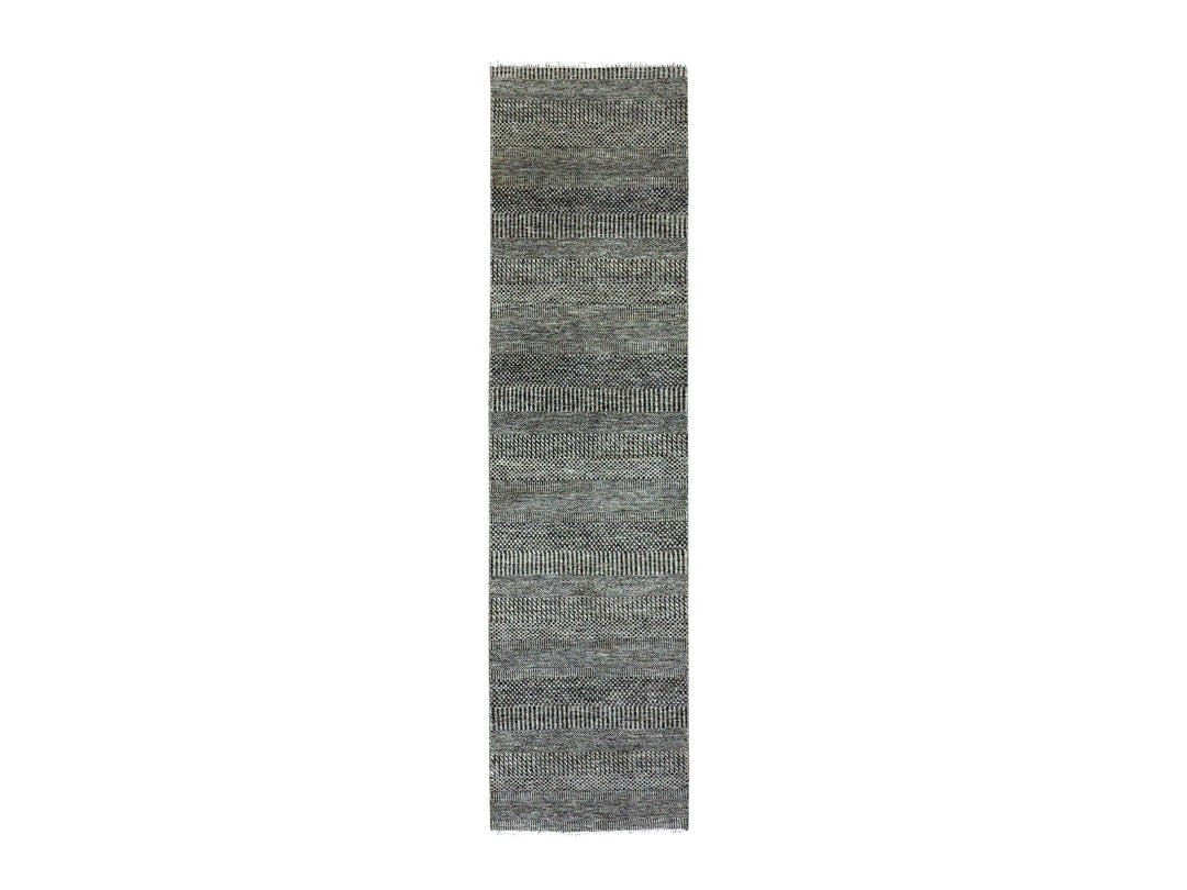 2'6" x 9'11" New Hand Knotted Grey Wool Runner Oriental Rug - MOA10279706