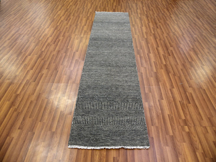 2'6" x 9'11" New Hand Knotted Grey Wool Runner Oriental Rug - MOA10279706