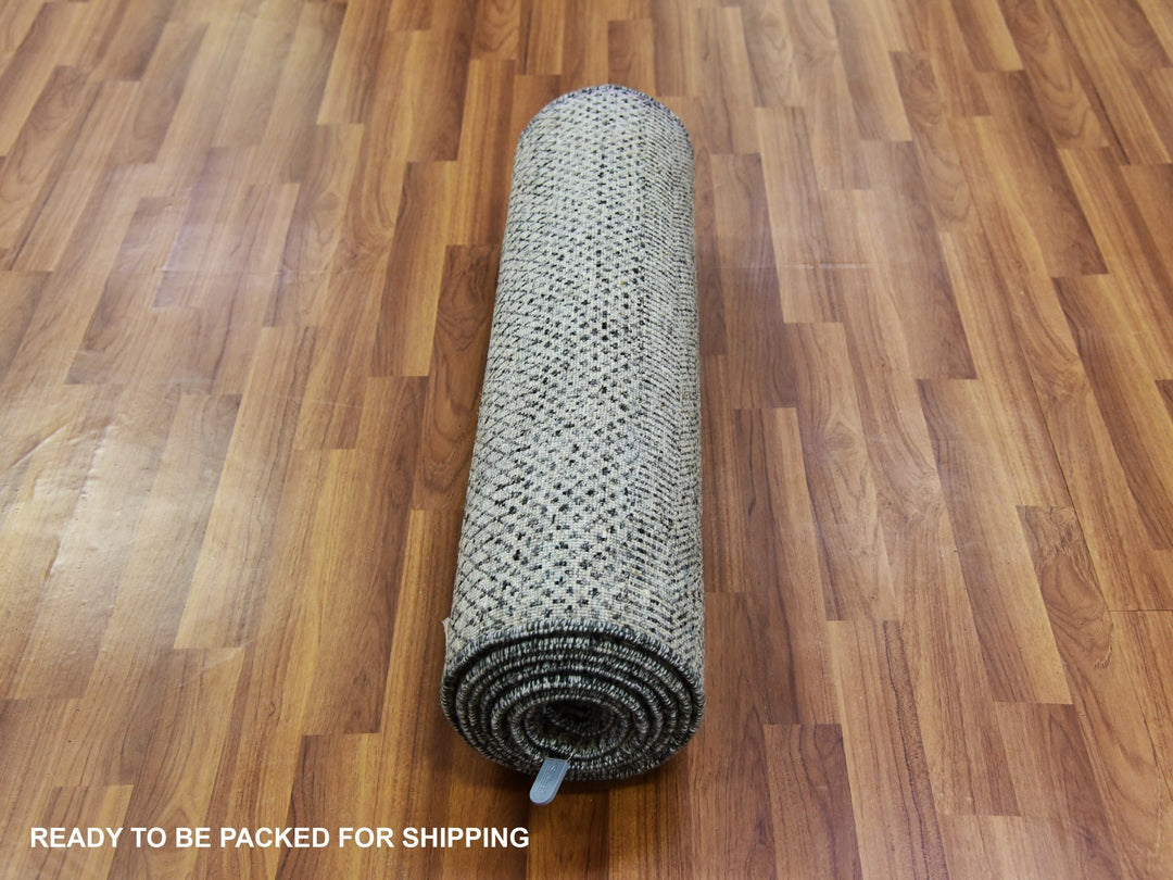 2'6" x 9'11" New Hand Knotted Grey Wool Runner Oriental Rug - MOA10279706