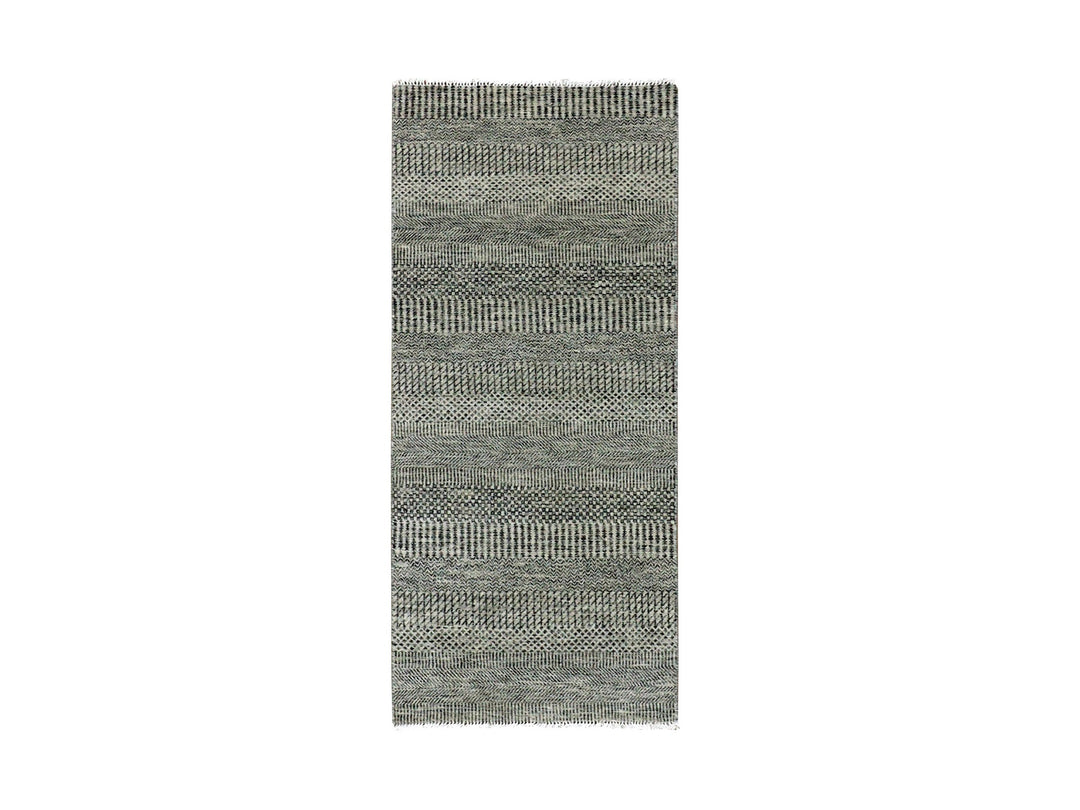 2'6" x 5'10" New Hand Knotted Grey Wool Runner Oriental Rug - MOA10279708