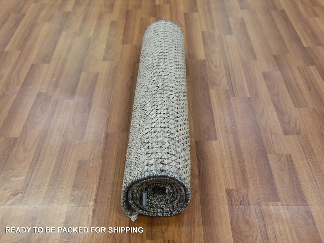 2'6" x 5'10" New Hand Knotted Grey Wool Runner Oriental Rug - MOA10279708