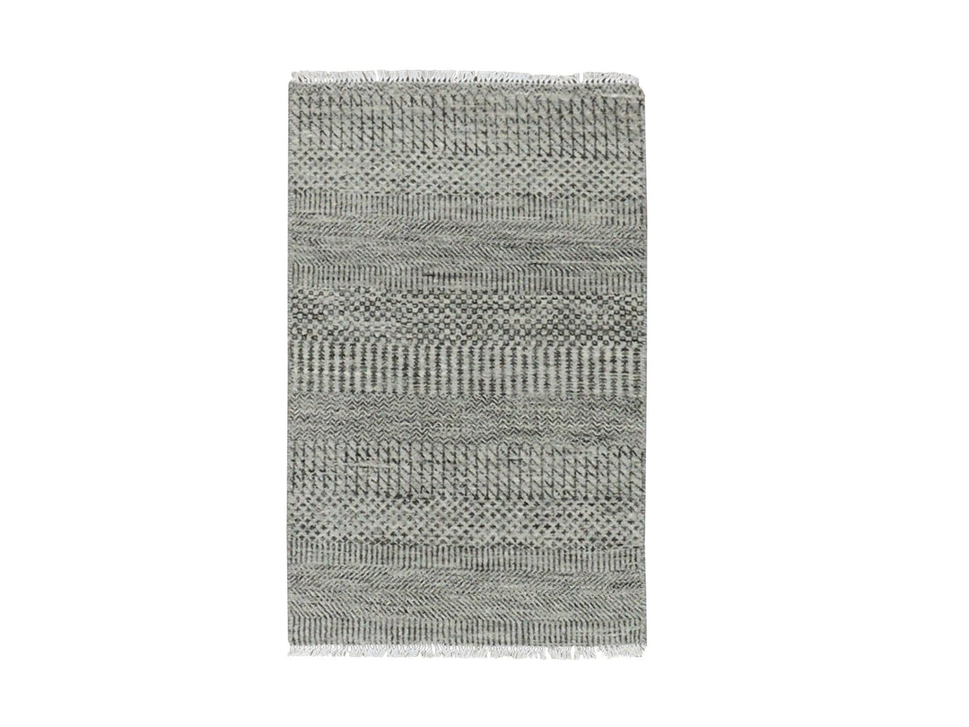 2'0" x 3'2" New Hand Knotted Grey Wool Rectangle Oriental Rug - MOA10279709
