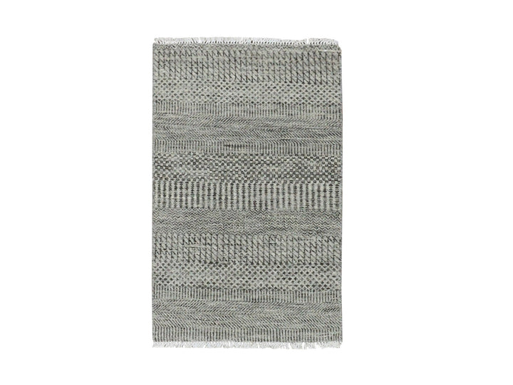 2'0" x 3'2" New Hand Knotted Grey Wool Rectangle Oriental Rug - MOA10279709