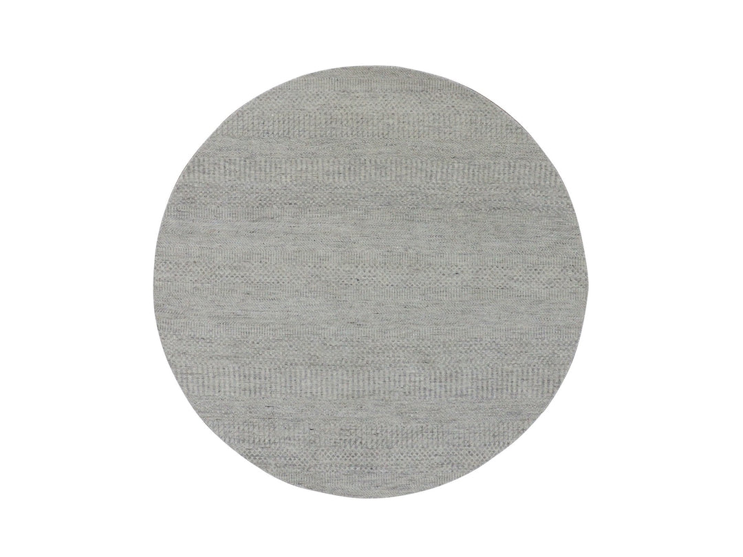 4'10" x 4'10" New Hand Knotted Grey Wool Round Oriental Rug - MOA10279716