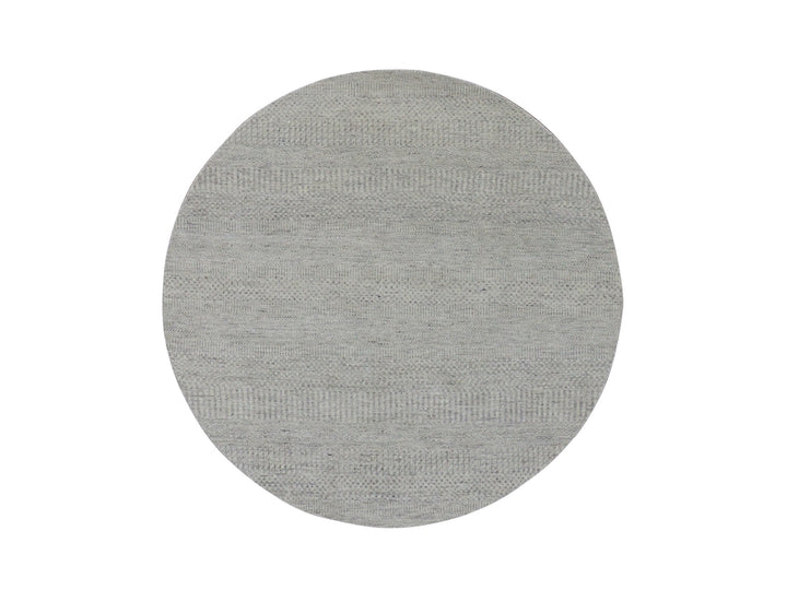 4'10" x 4'10" New Hand Knotted Grey Wool Round Oriental Rug - MOA10279716