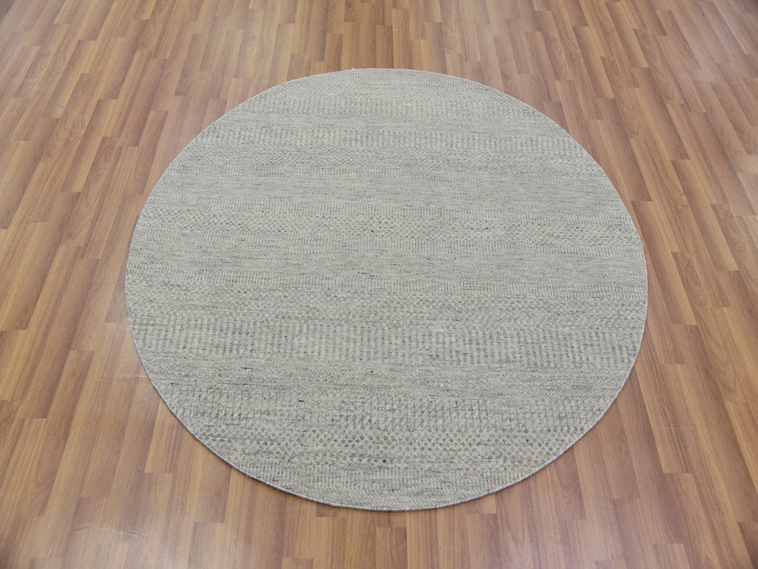 4'10" x 4'10" New Hand Knotted Grey Wool Round Oriental Rug - MOA10279716