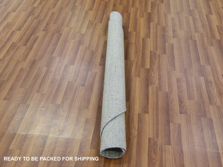 4'10" x 4'10" New Hand Knotted Grey Wool Round Oriental Rug - MOA10279716