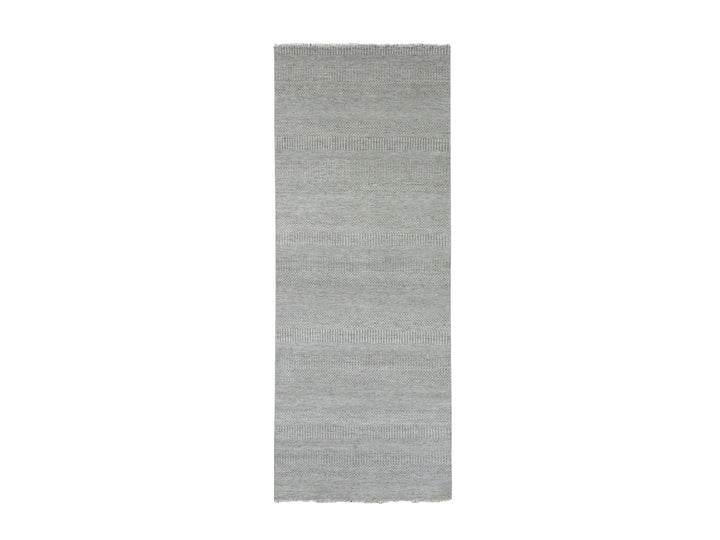 4'0" x 10'6" New Hand Knotted Grey Wool Runner Oriental Rug - MOA10279717