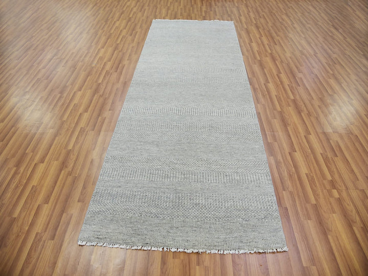 4'0" x 10'6" New Hand Knotted Grey Wool Runner Oriental Rug - MOA10279717