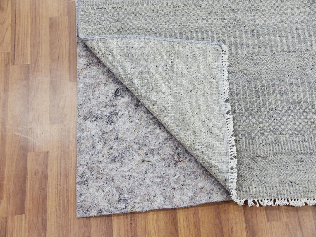 4'0" x 10'6" New Hand Knotted Grey Wool Runner Oriental Rug - MOA10279717