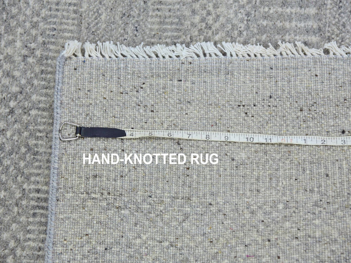4'0" x 10'6" New Hand Knotted Grey Wool Runner Oriental Rug - MOA10279717