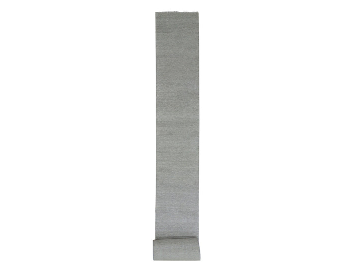 2'7" x 32'1" New Hand Knotted Grey Wool Runner Oriental Rug - MOA10279718