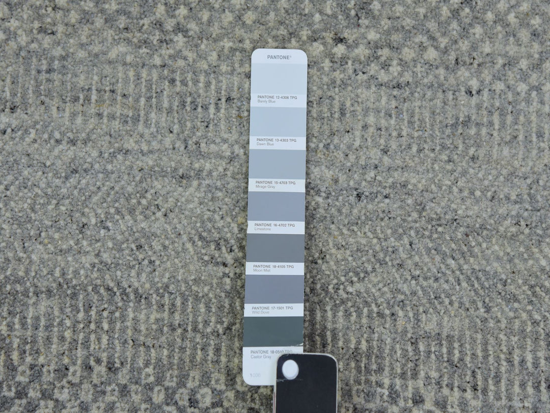 2'7" x 32'1" New Hand Knotted Grey Wool Runner Oriental Rug - MOA10279718