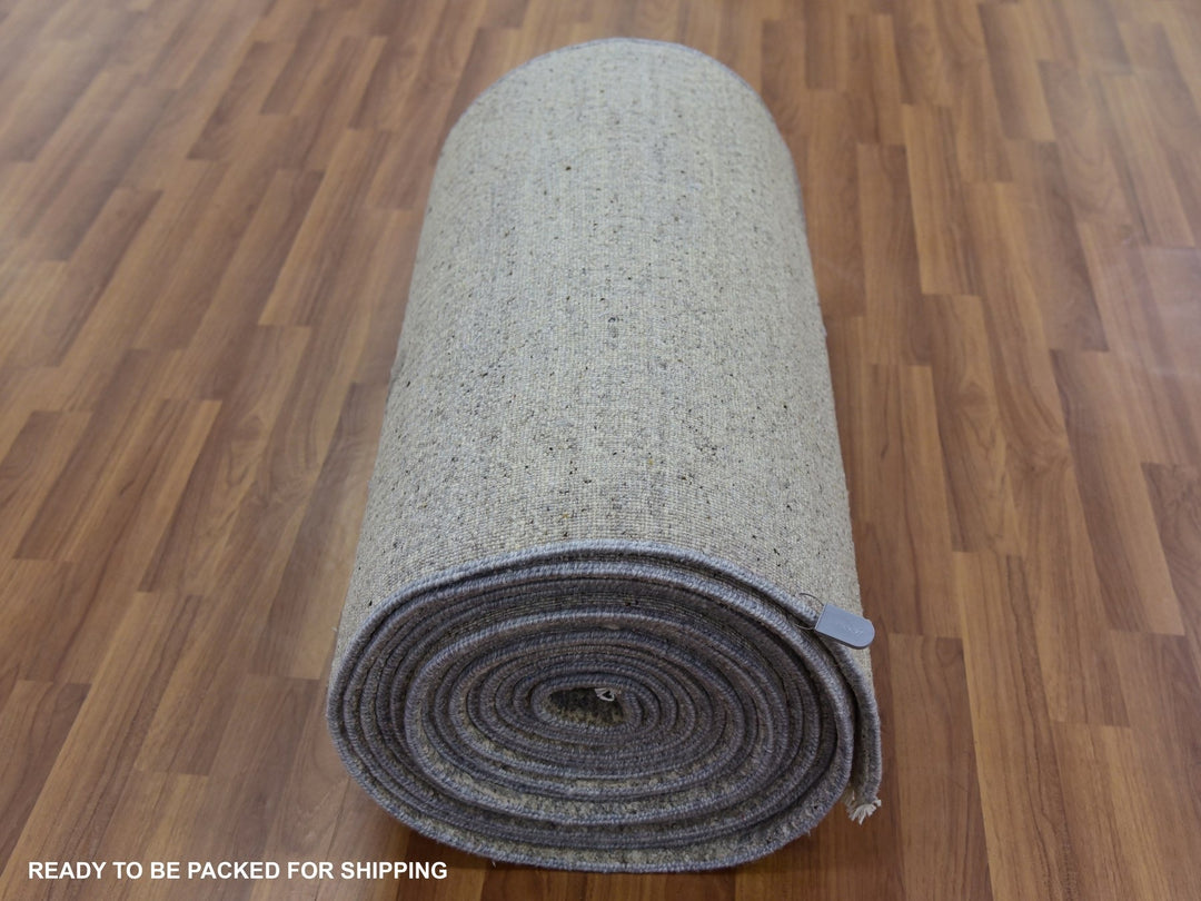 2'7" x 32'1" New Hand Knotted Grey Wool Runner Oriental Rug - MOA10279718