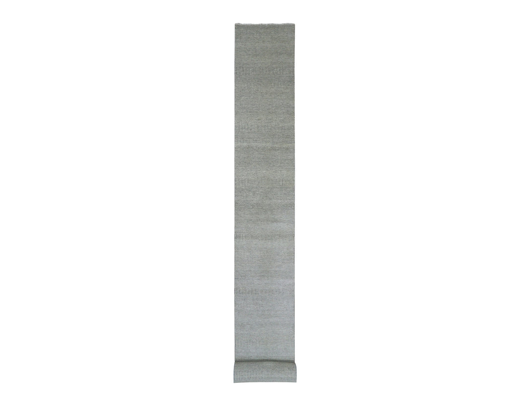 2'6" x 21'8" New Hand Knotted Grey Wool Runner Oriental Rug - MOA10279721