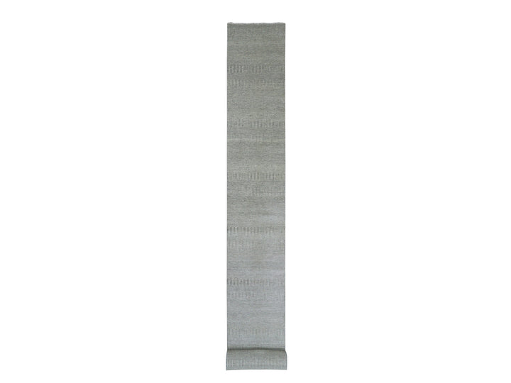 2'6" x 21'8" New Hand Knotted Grey Wool Runner Oriental Rug - MOA10279721