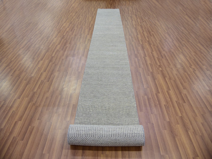 2'6" x 21'8" New Hand Knotted Grey Wool Runner Oriental Rug - MOA10279721