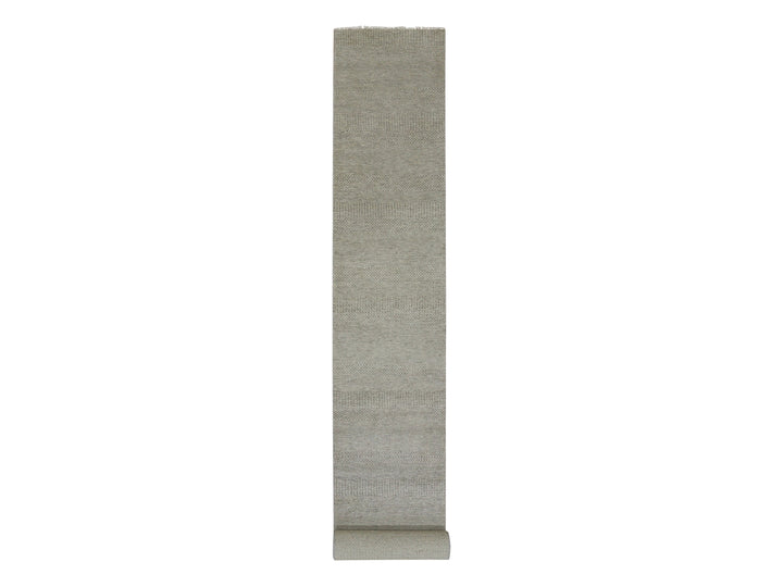 2'5" x 18'6" New Hand Knotted Grey Wool Runner Oriental Rug - MOA10279723