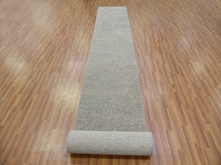 2'5" x 18'6" New Hand Knotted Grey Wool Runner Oriental Rug - MOA10279723