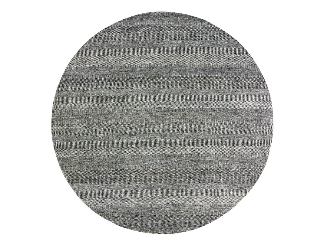 9'8" x 9'8" New Hand Knotted Grey Wool Round Oriental Rug - MOA10279728