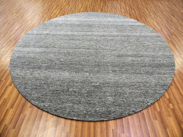 9'8" x 9'8" New Hand Knotted Grey Wool Round Oriental Rug - MOA10279728