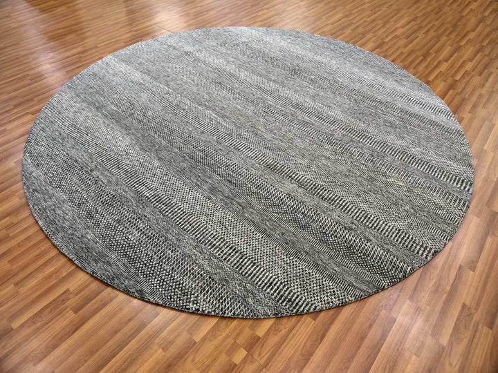9'8" x 9'8" New Hand Knotted Grey Wool Round Oriental Rug - MOA10279728