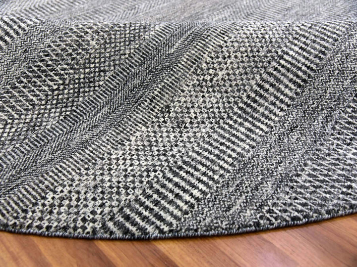 9'8" x 9'8" New Hand Knotted Grey Wool Round Oriental Rug - MOA10279728