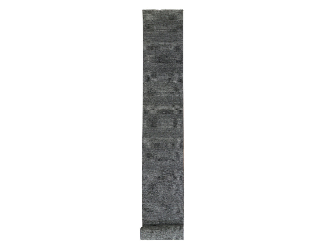 2'7" x 26'2" New Hand Knotted Grey Wool Runner Oriental Rug - MOA10279731