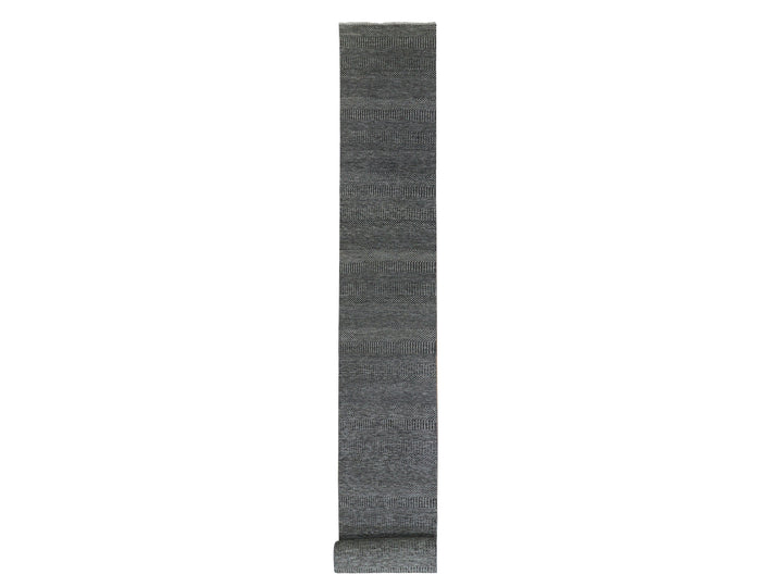 2'7" x 26'2" New Hand Knotted Grey Wool Runner Oriental Rug - MOA10279731