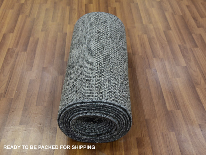 2'7" x 26'2" New Hand Knotted Grey Wool Runner Oriental Rug - MOA10279731